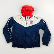 Nike USA Soccer Full Zip Hooded Jacket Windbreaker Blue/White/Red Size L