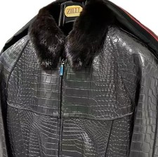 $195K ZILLI 54 FURTIF Coccodrillo Porosus Giacca Nera Pelliccia Ermina Liming Nuova con etichette!
