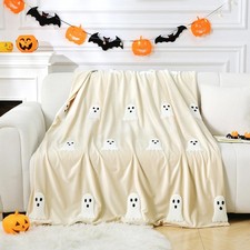 Halloween Ghost Throw Blanket 50x60, Ultra Soft Velvet Large, White