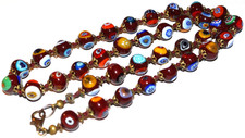 Bunte Murano Millefiori Glas Halskette Collier Vintage Schmuck - 54 cm / 45,3g