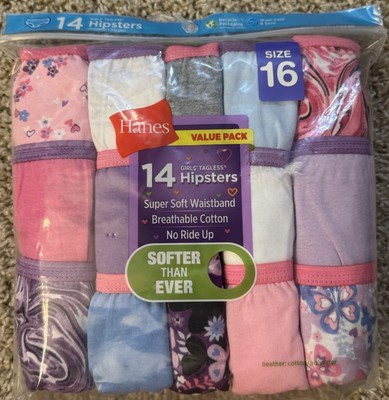 HANES Big Kid Girls Pack of 14 Tagless Hipster Underwear Size 16 NIP