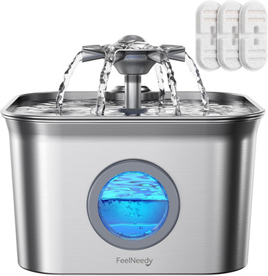 2,8L Edelstahl Katzenbrunnen Haustier Trinkbrunnen Leise Pumpe LED