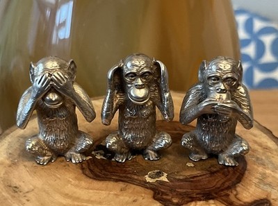 Drei weise Affen handgefertigt in 800 Silber siehe nein, höre nein, sprich nicht böse Vintage