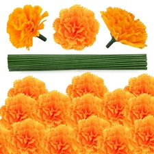 GOMALL 30 Pcs Artificial Marigold Flowers,3.54" Silk Marigold Flower Heads wi...