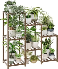 Bamworld Plant Stand Indoor Plant Shelf Outdoor Wood Plant Rack for Multiple Pla
