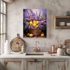 16x20 Lavender and Lemons Basket Canvas Print Wall Art