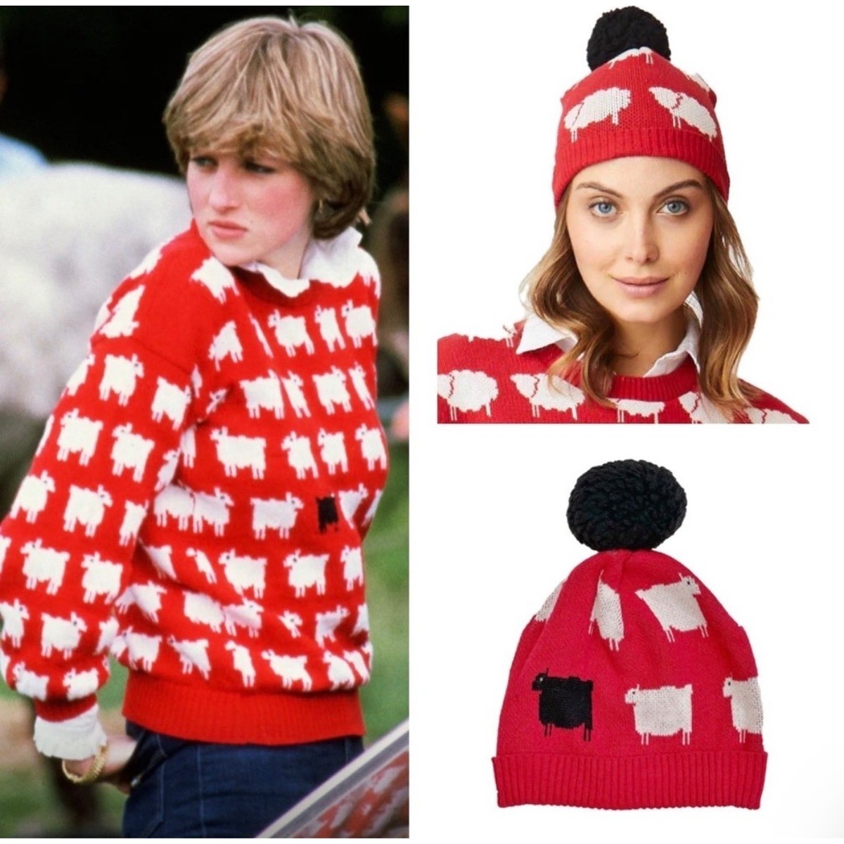 Parkhurst Beanie Women OS Red Black Sheep Princess Diana  display picture 3