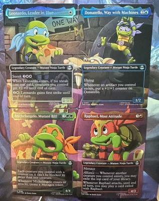 MTG TMNT Set Of 4 Young Turtles Foil COMPLETE SCENE Borderless Ninja Turtles