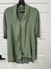 H by Halston Women Short-Sleeve V-Neck Hi-Low Hem Tunic Large Top Blouse A8