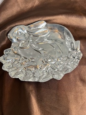 Vintage Sheridan Imports Handcrafted Mexican Pewter Bunny Rabbit Serving Tray