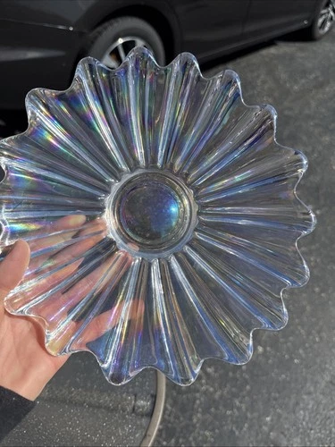 Vintage IRIDESCENT CARNIVAL GLASS Bowl Scalloped Edge 9.5 Inches