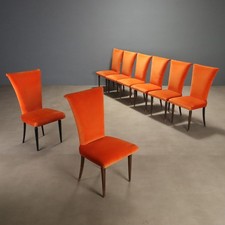 Set 8 Sedie Vintage Legno Tessuto Arancione Italia Design Anni 80 Originali
