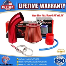 3" Cold Air Intake Filter Pipe Induction Kit Red Power Flow Hose System Car Part