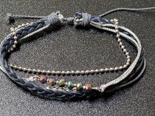 Boho Multi Strand Navy Cord Bracelet Iridescent Crystal Metallic Beads...