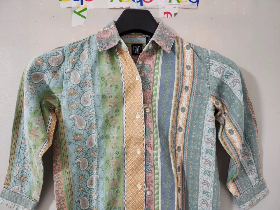 Top Gap Niños Niñas S Multicolor Manga Larga Botones Paisley De Colección Años 90 Y2K LEER Foto 3 de 4