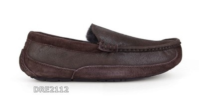 UGG Ascot Bomber Jacket Chocolate Leather Fur Slippers Mens Size 9 *NIB*
