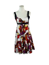 Nine West Abstract Floral Fit & Flare Dress Retro Y2K Bold Colorblock Sz4