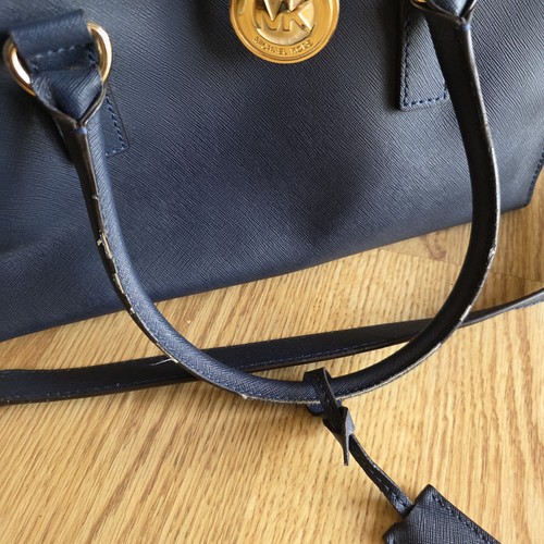 Michael Kors Hamilton Logo Satchel Bag Navy Blue - Picture 2 of 13