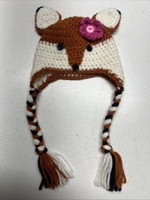 Crochet Fox Baby Hat Infant Toddler Cute Pink Bow EUC Preloved