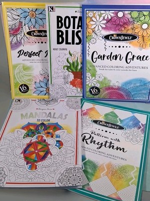 5 KAPPA Botanical Garden Floral CROWN JEWLZ Mandala Pattern Adult Coloring Books