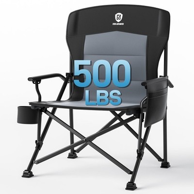 EVER ADVANCED Oversized Folding Camping Chair Adults Heavy Duty Lawn Chair Side