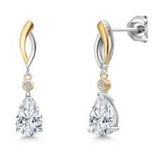 925 Silver and 10K Yellow Gold White Moissanite and White Lab Grown Diamond