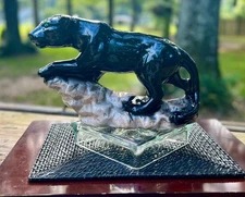 Vintage Mid Century Modern Ceramic Black Panther Statue 14" x 5.5" x 9"