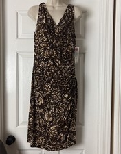 Lauren Ralph Lauren Faux Wrap Dress Brown Print Sleeveless Size 12 surplice