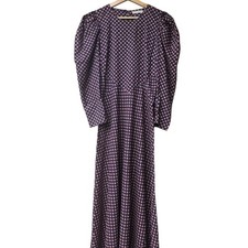 Doen Dress Size S Vittoria Maxi Puff Sleeve Navy Rust Print Cotton Cottage DÔEN
