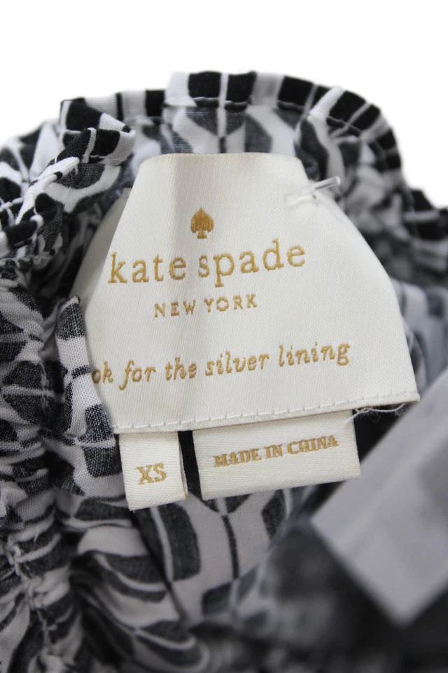 Vestido sin solero Kate Spade para mujer línea A negro geométrico rayón midi talla XS Foto 4 de 4