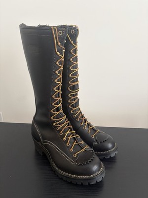 Men s Wesco Highliner 16 Inch Lineman Boots Black Leather USA Made Sz 10 D