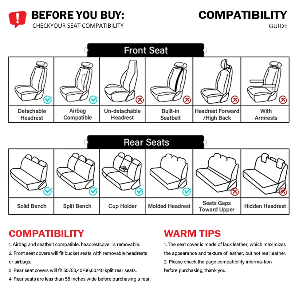 PU Set 2/5 Seat Cover Luxury Leather Front & Rear Pad For Holden Cruze 2002-2016 - image 2 of 4