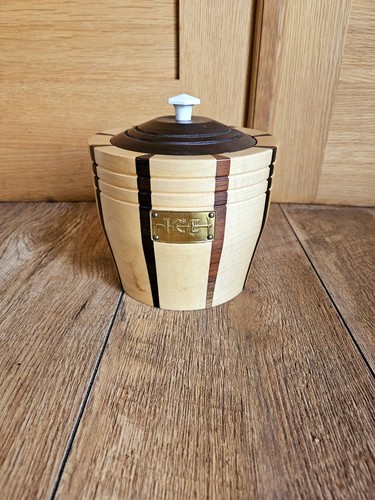 Vintage LANCROFT laminowane 2-kolorowe drewniane wiadro na lód treen z wkładką domowy bar - Zdjęcie 2 z 11
