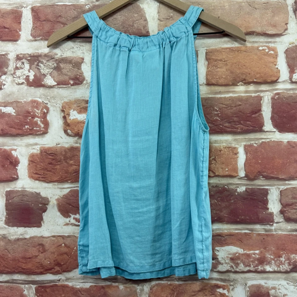 C&C California Top Shirt Womens S Blue 100% Linen Casual Sleeveless Shift Tank - Image 4 of 4