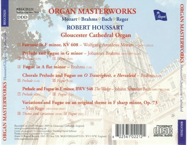 Robert Houssart Gloucester Cathedral Organ Mozart Brahms Bach Reger CD (2005) — 第 2/2 张图片