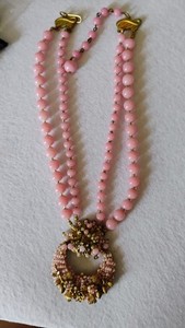 MIRIAM HASKELL STANLEY HAGLER HAND BEADED WIRED PINK NECKLACE GORGEOUS 1940'S