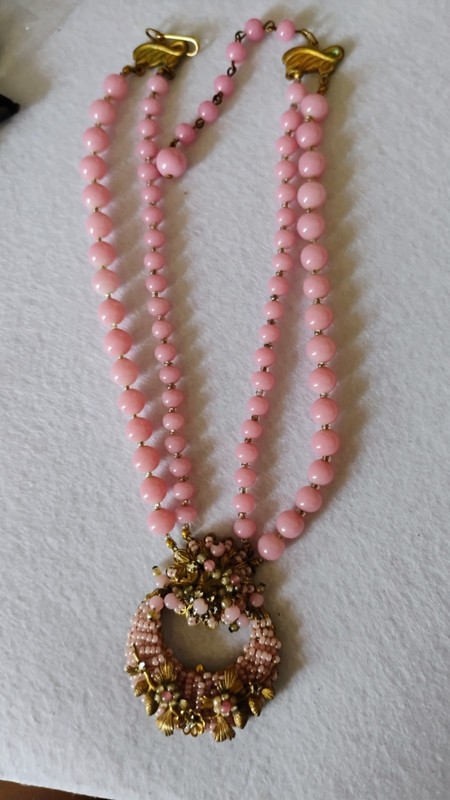 MIRIAM HASKELL STANLEY HAGLER HAND BEADED WIRED PINK NECKLACE GORGEOUS 1940'S