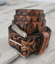 Hooey Men's Western Leather Belt  Aces Card Tooling Size 36