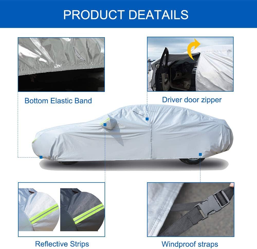 Aluminum Car Cover Waterproof 6 Layer Large Rain UV Dust Hail Resitant