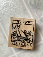Happy Birthday Rubber Stamp Stampin up 2001 Single WONDERFUL WOODCUTS