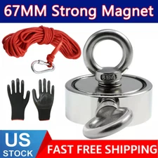 2000 LBS Strong Fishing Magnet Kit Double-Sided Pull Force and Rope Carabiner US