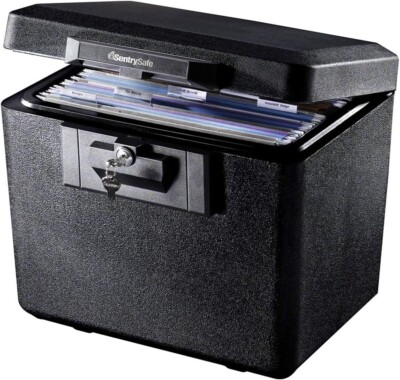 SentrySafe Black Fireproof Document Box with Key Lock, Safe Secures Files