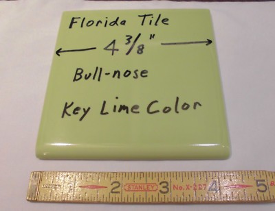 1 pc. Glossy Ceramic Bullnose Tile *Key Lime Green* 4-3/8''  Florida Tile Co. 