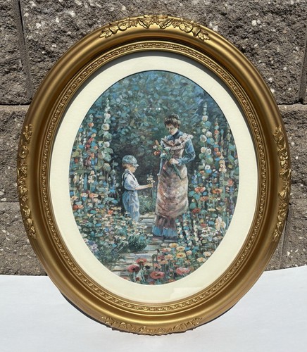 Victorian Style Gold MCM Oval Frame Secret Flower Garden Son Print