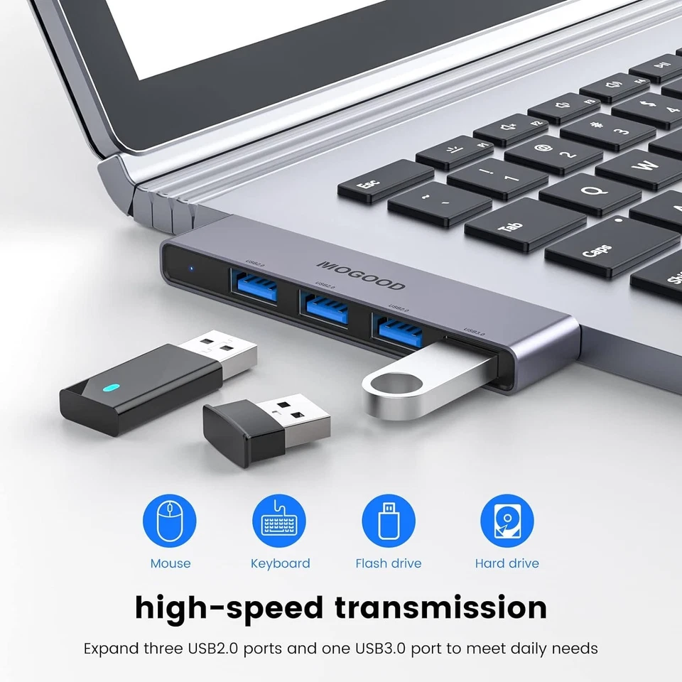 HUB USB,4 IN 1 PRESA USB MULTIPLA USB CON 1 PORTA USB 3.0, 3 USB 2.0, IN ALLUMIN - Immagine 4 di 4