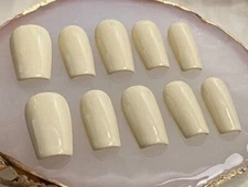 Classic Ivory White Hand Painted Nail Fake False Glue on nails