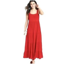 Knox Rose Womens Dress Summer Sun Dress Maxi Tie back Red size XS