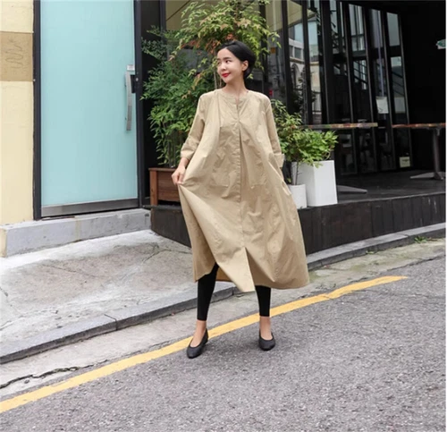 Lockeres Damen-Shirtkleid Übergröße Overknee japanisches lässiges langes Kleid - Bild 18 von 26