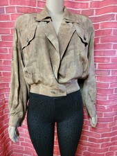 Vera Crutina Vtg 80’s Brown Silk Animal Print Wrap Bomber Jacket Womens Sz S #c2