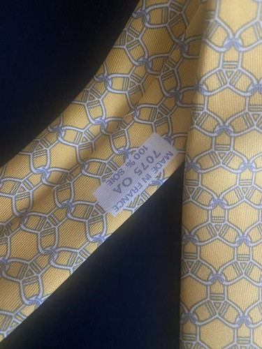 HERMES Silk TIE Necktie 7075 OA Geometric Design Authentic Yellow - Picture 3 of 8